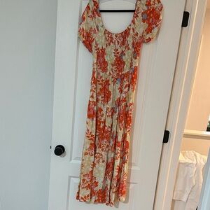 Orange and Cream Floral Maxi Dress